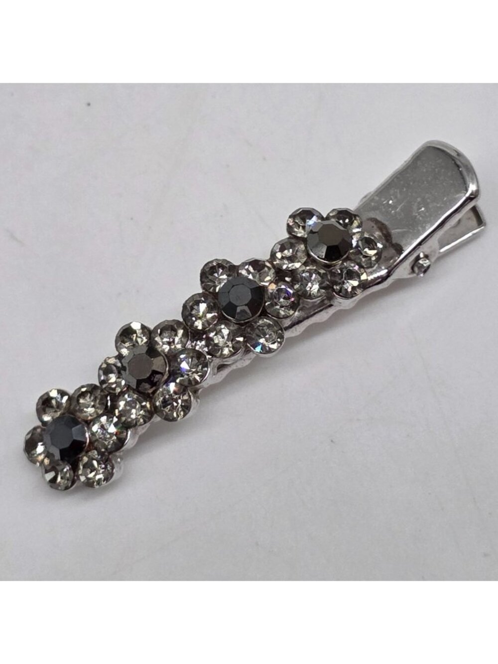 Vintage SNK Silver Flower Rhinestone Hair Clip For Women